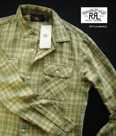 1801-2新品★ラルフローレン RALPH LAUREN★RRLダブルアールエル ヴィンテージチェックシャツJ233★ベージュ系緑★MENS★