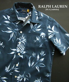 1875-8新品★ラルフローレン RALPH LAUREN★裾ロゴ半袖柄シャツJ277★紺系★MENS★