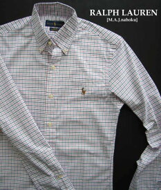 1984-5新品★ラルフローレン RALPH LAUREN★胸ロゴチェックシャツK230★白系ピンク紺★MENS★