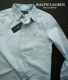 2006新品★ラルフローレン RALPH LAUREN★胸ロゴシャツJ332 OXFORD★青★WOMENS:XS/S相当★