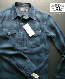 2034-7新品★ラルフローレン RALPH LAUREN★RRLダブルアールエル 厚地チェックシャツJ351★紺系★MENS★