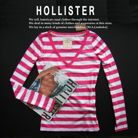 2235新品★ホリスター HOLLISTER★Vネックボーダー長袖Tシャツ★ピンク系★S★WOMENS★