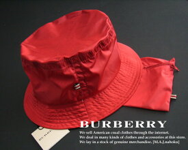 704新品★バーバリー BURBERRY★ナイロン帽子 袋付★赤★WOMENS