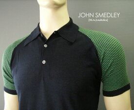 763新品★JOHN SMEDLEY ジョンスメドレー★デザインポロニット★紺系★M★MENS★