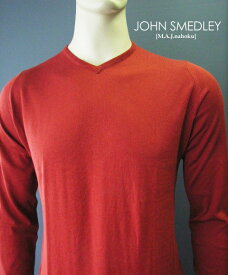 781新品★JOHN SMEDLEY ジョンスメドレー★長袖Vネックニット★赤オレンジ★M★MENS★