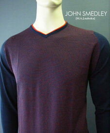 793新品★JOHN SMEDLEY ジョンスメドレー★長袖ドットVネックニット★紺系★M★MENS★