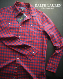 3766新品★ラルフローレン RALPH LAUREN★デザインチェックシャツ3205★紺赤★MENS:M相当