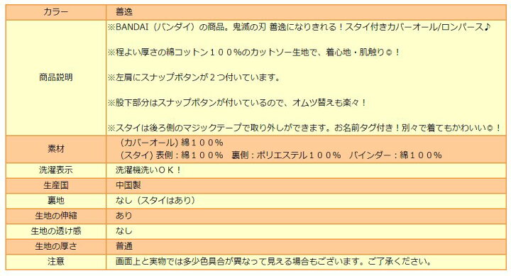 楽天市場 鬼滅の刃 カバーオール スタイ セット 70cm 80cm 90cm 善逸 Sr4460 メール便は送料無料 Bandai バンダイ 子供服 男の子 キッズ ベビー 赤ちゃん なりきり 半袖 オールインワン ロンパース Zs210 すまいるまこ