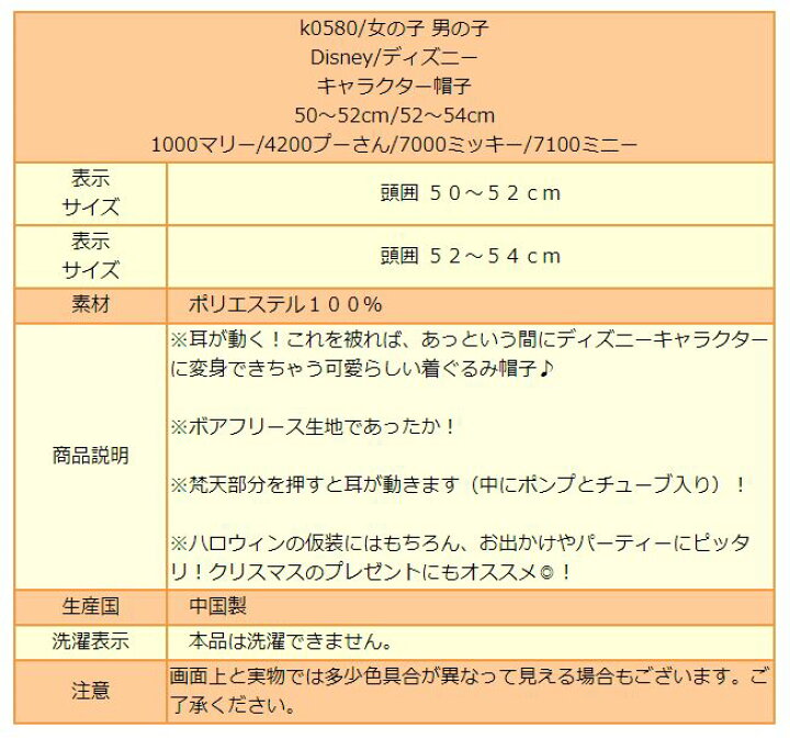 楽天市場 女の子 男の子 耳が動く キャラクター帽子 50 52cm 52 54cm 1000マリー 40プーさん 7000ミッキー 7100ミニー K0580 Disney ディズニー 子供 帽子 着ぐるみ帽子 キッズ ジュニア キャップ ぼうし あったか ハロウィン クリスマス 仮装 コスプレ