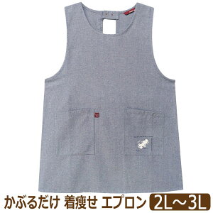 エプロン 大きいサイズ 着痩せ 後ろボタン&シャーリング ラン型 レディース ダンガリードビー チェック ピンストライプ 2L〜3L A-66044 メール便は送料無料 大きめサイズ ゆったり 婦人 女性