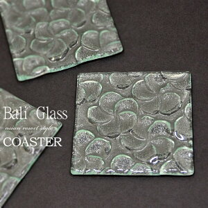 バリガラス コースター -プルメリア- 《10cm×10cm》 クリアタイプ 花柄 ソープホルダー 石けん置き 小物置き トレイ トレー 飾り ガラス ハワイアン アジアン雑貨 バリ島 買い付け エスニック