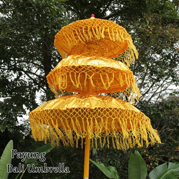 楽天市場】アジアン雑貨バリ傘(パユン) 迫力の3段 イエロー（H220cm 