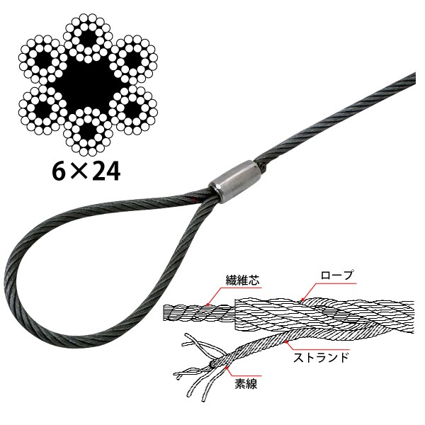 JIS玉掛ワイヤーロープ 6×24G/O 径6m/m×長さ1m 玉掛けワイヤーロープ6mm ワイヤロープ6×24G/O | まんてんツール