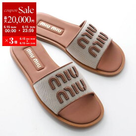 【6/15限定・最大2万円OFFクーポン配布中】MIUMIU ミュウミュウ サンダル 5XX644 Q1D レディース キャンバス×レザー ロゴ フラット シューズ 靴 F062F/NATURALE-BRANDY【po_sannn】