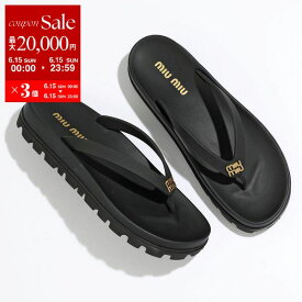 【6/15限定・最大2万円OFFクーポン配布中】MIUMIU ミュウミュウ トングサンダル 5Y154E 3LKK レディース レザー × ラバー メタルロゴ フラット 厚底 シューズ 靴 F0002/NERO 5Y154E_3LKK_ F0002【po_sannn】
