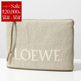LOEWE ロエベ クラッチバッグ OBLONG POUCH C730C63X18 レディース ジャガードキャンバス レザー ロゴ 2370/ECRU