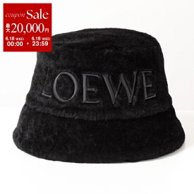 【6/18限定・最大2万円OFFクーポン配布中】LOEWE ロエベ バケットハット K820HB1X70 レディース ロゴ刺繍 シアリング ラムレザー ファー 帽子 1100/BLACK