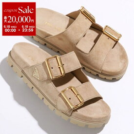 【6/18限定・最大2万円OFFクーポン配布中】PRADA プラダ スライドサンダル 1XX692 054 レディース スウェード ストラップ トライアングルロゴ シューズ 靴 F0379/ECRU
