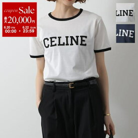 【6/20～22限定・最大2万円OFFクーポン配布中】CELINE セリーヌ Tシャツ RX02R507Z.01QF RX02R507Z.FYW4 レディース 半袖 カットソー クルーネック コットン ロゴパッチ カラー2色