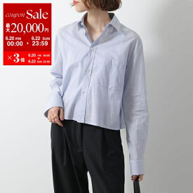 【6/20～22限定・最大2万円OFFクーポン配布中】CELINE セリーヌ シャツ 2C837466X.01JP レディース 長袖 ブラウス クロップド ストライプ 胸ポケット トリオンフ ロゴ 刺繍 コットン ライトブルー【po_sannn】