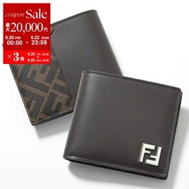 【6/20～22限定・最大2万円OFFクーポン配布中】FENDI フェンディ 二つ折り財布 Bi-Fold Wallet 7M0356 AFF2 メンズ レザー FF柄 ズッカ柄 小銭入れなし ミニ財布 コンパクト メタルロゴ F1Q1C/TOBACCO-MORO【po_sannn】