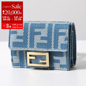 【6/20～22限定・最大2万円OFFクーポン配布中】FENDI フェンディ 三つ折り財布 BAGUETTE バゲット 8M0395 AUNJ レディース デニム ミニ財布 FFロゴ F1SKL/WHITE-BLUE+BLUE【po_sannn】