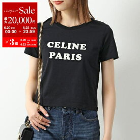 【6/20～22限定・最大2万円OFFクーポン配布中】CELINE セリーヌ Tシャツ 2X885671Q.38AW レディース 半袖 カットソー コットン クルーネック ロゴT フロッキープリント ブラック【po_sannn】