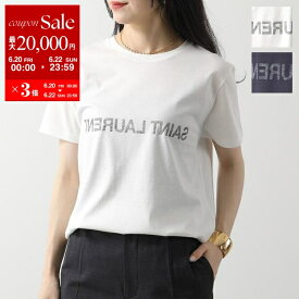 【6/20～22限定・最大2万円OFFクーポン配布中】SAINT LAURENT サンローラン Tシャツ 663278 Y37AW レディース クルーネック 半袖 カットソー リバースロゴ コットン カラー2色【po_sannn】