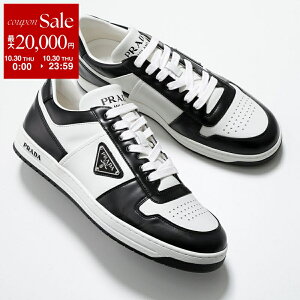 【10/30限定・最大2万円OFFクーポン配布中】PRADA プラダ スニーカー 2EE364 3LKG D003 メンズ ダウンタウン レザー トライアングルロゴ メタルロゴ 軽量ソール シューズ 靴 F0T8F/BIANCO-NERO1