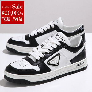 【10/30限定・最大2万円OFFクーポン配布中】PRADA プラダ スニーカー 1E792M 3LKG レディース ローカット ダウンタウン レザー トライアングルロゴ シューズ 靴 F0964/BIANCO-NERO 【35.5】