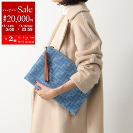 【11/14-11/16限定・最大2万円OFFクーポン配布中】FENDI フェンディ クラッチバッグ 8N0178 AP4N レディース デニム ジャガード FFロゴ リストレット付き フラットポーチ 鞄 F1LB6/DENIMCHI+BRANDY+OS