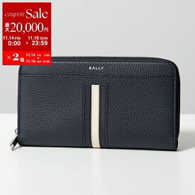 【11/14-11/16限定・最大2万円OFFクーポン配布中】BALLY バリー ラウンドファスナー長財布 MLW03H VT434 メンズ レザー バリーストライプ 小銭入れあり U507P/MIDNIGHT21+PALLADIO