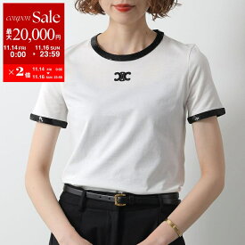 【11/14-11/16限定・最大2万円OFFクーポン配布中】CELINE セリーヌ Tシャツ RX05Z671Q.01OB レディース 半袖 カットソー クルーネック トリオンフ ロゴ 刺繍 スパンコール装飾 ホワイト