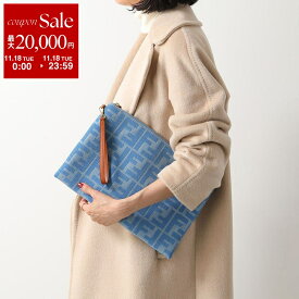 【11/18限定・最大2万円OFFクーポン配布中】FENDI フェンディ クラッチバッグ 8N0178 AP4N レディース デニム ジャガード FFロゴ リストレット付き フラットポーチ 鞄 F1LB6/DENIMCHI+BRANDY+OS