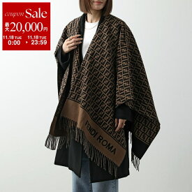 【11/18限定・最大2万円OFFクーポン配布中】FENDI フェンディ ポンチョ FXX723 AQCW レディース フリンジ ケープ カシミヤ混ウール FFロゴ ズッカ柄 F0QE1/TOBACCO