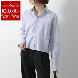 CELINE セリーヌ シャツ 2C837466X.01JP レディース 長袖 ブラウス クロップド ストライプ 胸ポケット トリオンフ ロゴ 刺繍 コットン ライトブルー