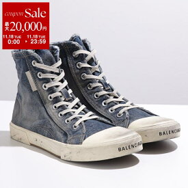 【11/18限定・最大2万円OFFクーポン配布中】BALENCIAGA バレンシアガ スニーカー PARIS HIGH TOP 688752 W3RCL メンズ ハイカット デニム ユーズド加工 ロゴ シューズ 靴 4090/BLUE