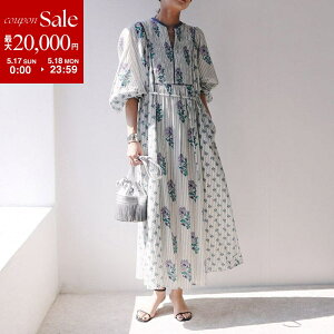 �y�ő�2���~OFF�N�[�|���ΏہE5/17�`5/18����zne Quittez pas �k�L�e�p �����s�[�X Cotton Jacquard Lily Print Shirring Dress 010451GA1 ���f�B�[�X �R�b�g�� �X�g���C�v �{�^�j�J�����`�[�t �����O�� �h���X ��
