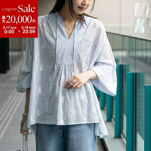�y�ő�2���~OFF�N�[�|���ΏہE5/17�`5/18����zne Quittez pas �k�L�e�p �u���E�X Cotton Voile Foil Flower Print Gather Blouse 010100CM1 ���f�B�[�X �R�b�g�� �M���U�[ ���� �J���[2�F
