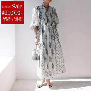 �y�ő�2���~OFF�N�[�|���ΏہE5/24�`25����zne Quittez pas �k�L�e�p �����s�[�X Cotton Jacquard Lily Print Shirring Dress 010451GA1 ���f�B�[�X �R�b�g�� �X�g���C�v �{�^�j�J�����`�[�t �����O�� �h���X ����