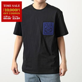 LOEWE ロエベ Tシャツ H526Y22XAT メンズ 半袖 カットソー クルーネック コットン アナグラム ロゴ 刺繍 1100/BLACK