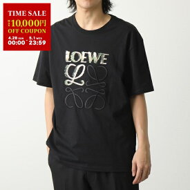 LOEWE ロエベ Tシャツ H526Y22J61 メンズ 半袖 カットソー アナグラム ロゴT 刺繍 クルーネック コットン 1489/BLACK/MU