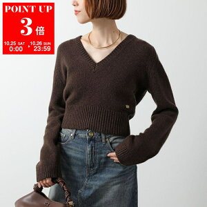 GANNI ガニー ニット Wool Yak Mix Deep Vneck K2614 2749 レディース Vネック セーター クロップド丈 長袖 869/Shaved-Chocolate