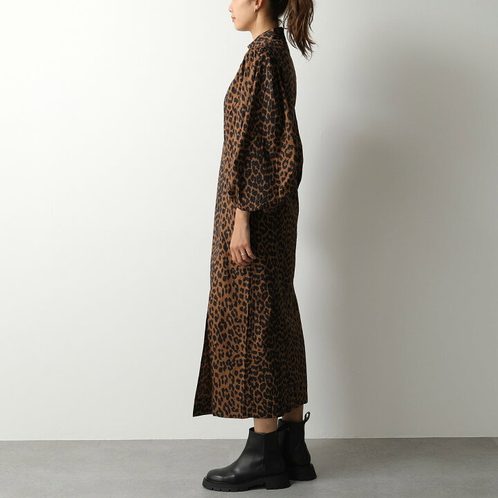 楽天市場 Ganni ガニー F4768 6026 パフスリーブ レオパードドレス スリット モックネック ワンピース コットン Aライン 6 Toffee レディース インポートセレクト Musee