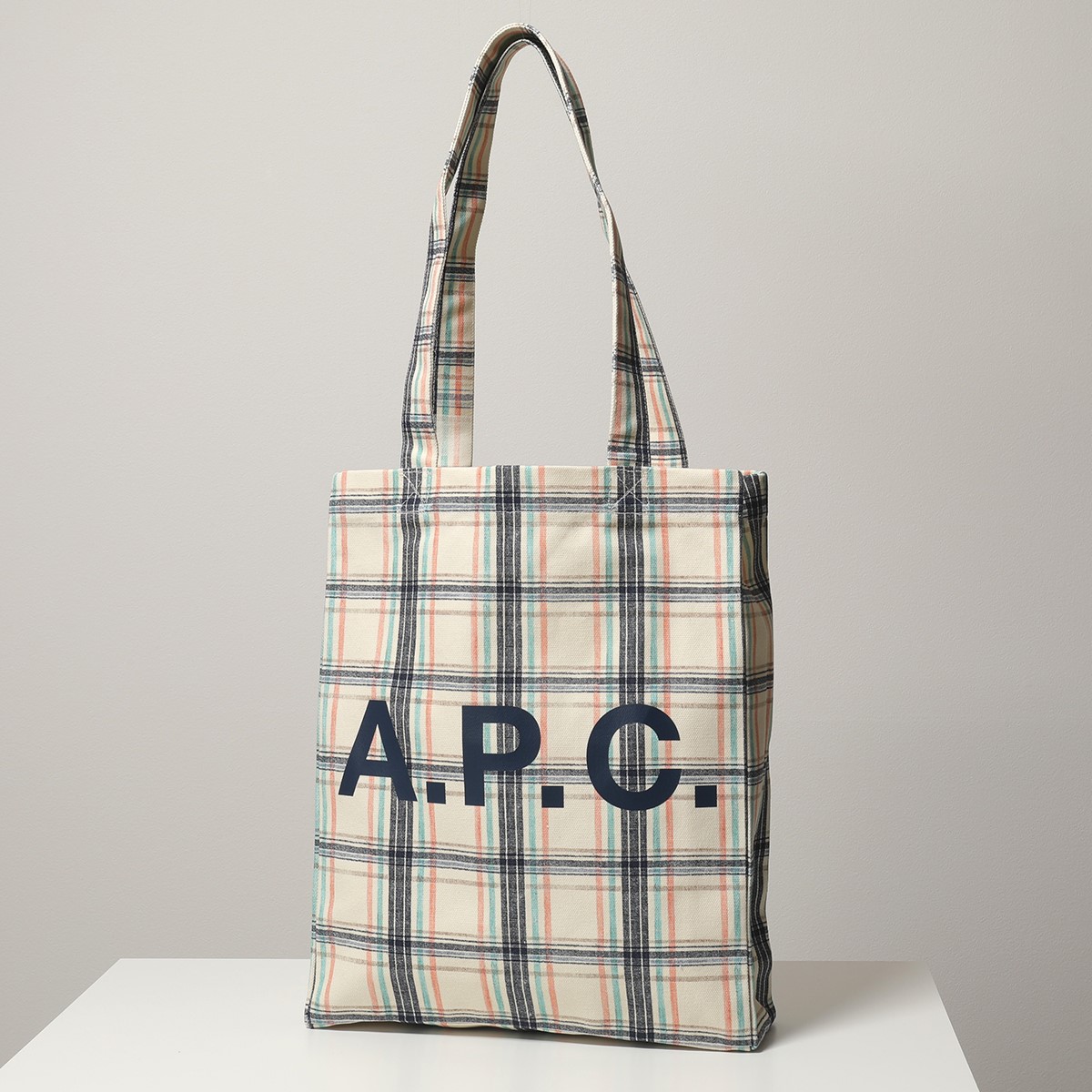 APC A.P.C. アーペーセー COEQV M61442 tote lou タータンチェック キャンバス ロゴ トートバッグ 鞄  SAA/MULTICOLORE レディース | インポートセレクト musee