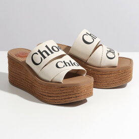 Chloe クロエ CHC21U44908 WOODY ウッディ ウェッジミュール サンダル 厚底 ロゴバンド プラットフォーム エスパドリーユ ジュート 靴 101/White レディース