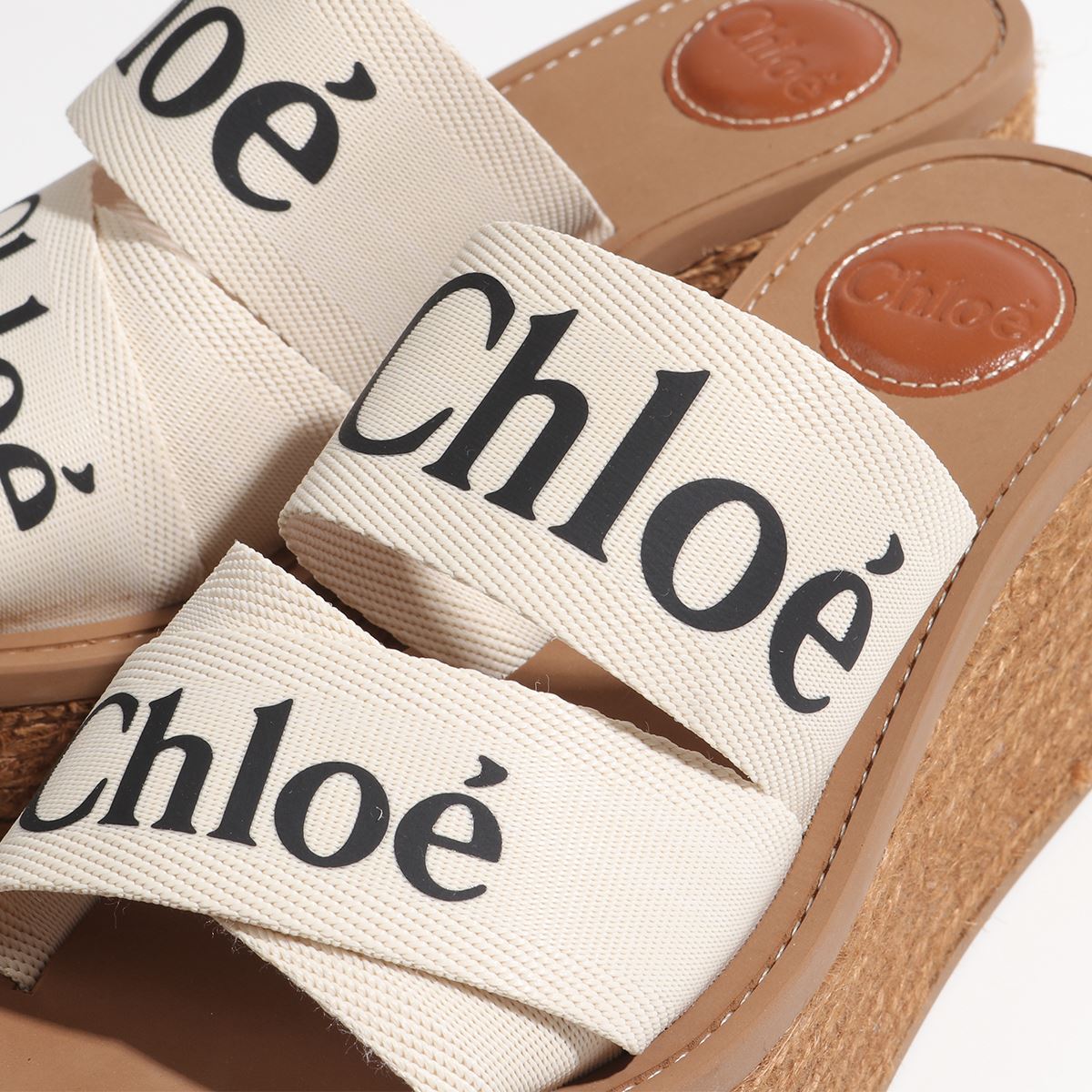 Chloe クロエ CHC21U44908 WOODY ウッディ ウェッジミュール サンダル 厚底 ロゴバンド プラットフォーム エスパドリーユ  ジュート 靴 101/White レディース | インポートセレクト musee
