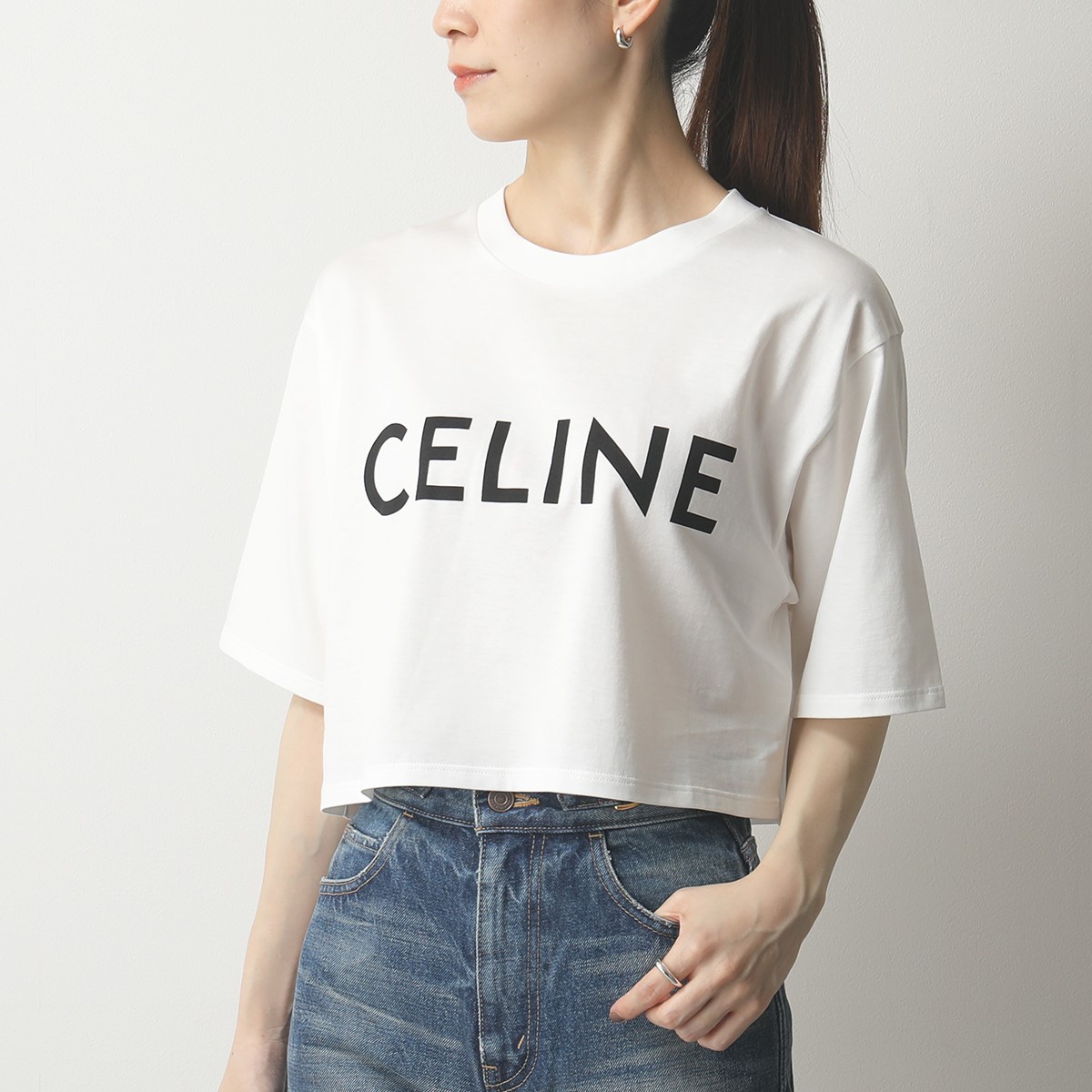 CELINE セリーヌ 2X761501F.01EA クロップド Tシャツ コットンジャージー 半袖 カットソー クルーネック ロゴT レディース |  インポートセレクト musee