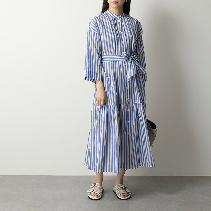楽天市場 Max Mara Weekend マックスマーラ ウィークエンド Verres リネン コットン ドレス ワンピース ストライプ ウエストリボン 七分袖 フロントボタン 004 レディース インポートセレクト Musee