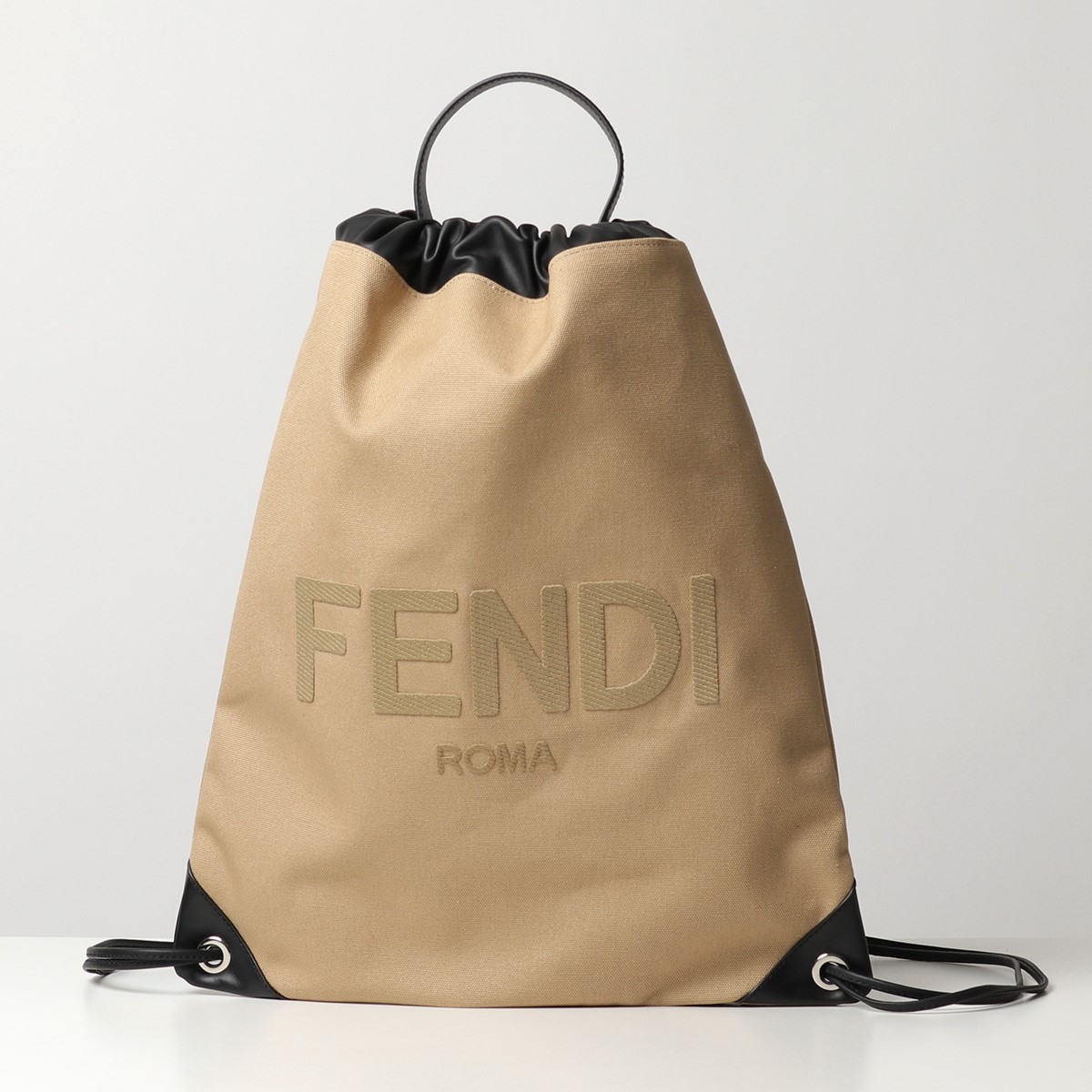 FENDI フェンディ 7VZ057 AFBD F1DZQ キャンバス バックパック リュック ドローストリング ロゴ 鞄 LIGHT-SAND  レディース | インポートセレクト musee